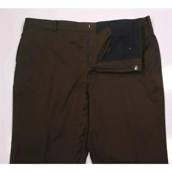 Adrian Jules Bespoke Recent Solid Brown Flat Front Wool Dress Pants 38x30 - Picture 5 of 6